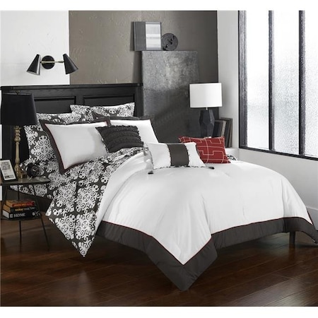 Chic Home CS2186-US Olympia Reversible Medallion Printed Plush Hotel Collection Bed In A Bag Comforter Set With Sheets - Grey & White - Queen - 10 Pie